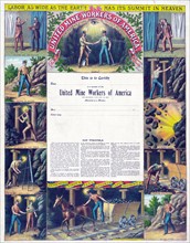 Illustrated certificate provided to members of the 'United Mine-Workers of America'