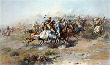 Photomechanical print depicting the Battle of the Little Bighorn