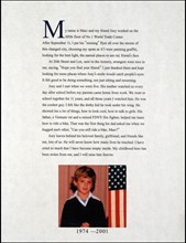 Print titled 'My name is Marc and my friend Joey worked on the 105th floor of No.1 World Trade Center'