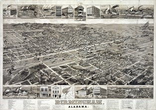 A composite of bird's-eye view of Birmingham, Alabama