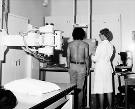 Photograph of the physical examinations of staff at the Rocky Flats Plant, Emergency Medical Services Facility