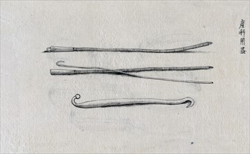 Japanese ink drawing of surgical instruments
