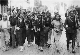Republican militia fighters at the beginning of the Spanish Civil War