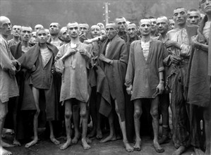 Photograph of Liberated prisoners at Ebensee Concentration Camp 1943