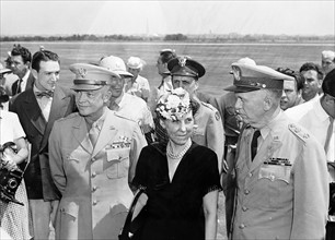 Photograph of US General Dwight Eisenhower, Mamie Eisenhower and General George Marshall