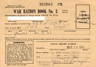 Copy of a World War Two US Ration Booklet