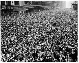 Photograph of New York City celebrating V-E Day 1945