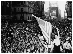 Photograph of New York City celebrating VJ Day 1945