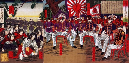 Colour painting depicting Satsuma Rebels 1877