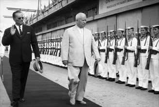 Photograph of President Tito of Yugoslavia and Russian Leader Nikita Khrushchev