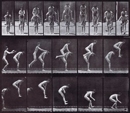 Locomotion plate depicting a nude boy playing leapfrog 1887