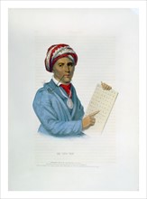 Se-Quo-Yah holding Cherokee alphabet.