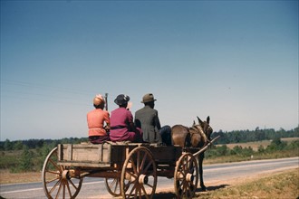 African American family travelling to town on a Saturday afternoon