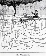 Cartoon dated 1938 of a fisherman and a priest