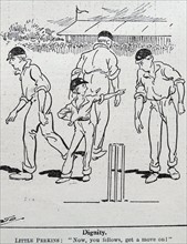cartoon of public schoolboys playing cricket 1938