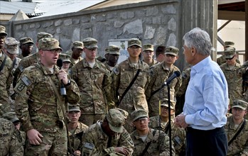 Chuck Hagel the US Defence Secretary , in Jalalabad, Afghanistan