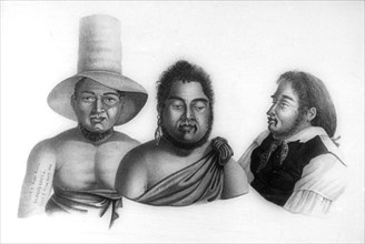 19th century illustration showing Hawaiian notables