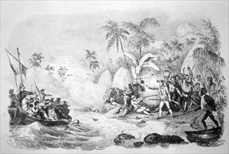 19th century illustration showing the death of Captain James Cook