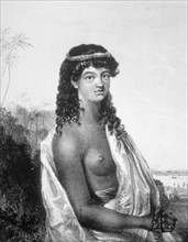 19th century illustration showing young female from the Sandwich Islands in the Pacific