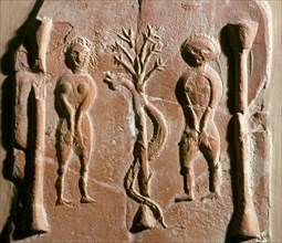 tile with Adam, Eve and the Three of knowledge