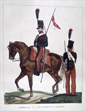 Uniformed cavalryman and soldier of the French Chasseurs Regiment, 1823