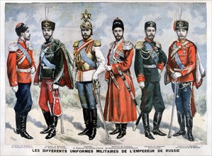 Different uniforms worn by Tsar Nicholas II of Russia deposed in 1917
