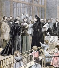 Wife of President Felix Faure visit a pioneering crèche in Paris 1896