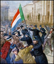 Illustration depicting a demonstration in Dublin in 1899, against Joseph Chamberlain