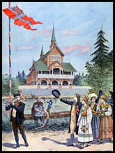 Illustration showing the Norwegian Pavilion at the Exposition Universelle of 1900