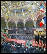 Illustration showing the opening ceremony at the start of the Exposition Universelle of 1900
