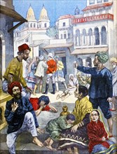 Illustration showing starvation and hunger in British ruled India 1900