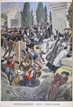 Catholic fanatic Nazarenes disrupt a funeral for a Toreador, in Spain 1900