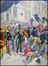 Illustration showing ta stampede due to panic at the funeral in Rome, of King Umberto I of Italy