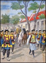 Boxer rebels guarding European diplomats; China 1900
