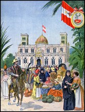 Illustration showing the Peruvian Pavilion, at the Exposition Universelle of 1900
