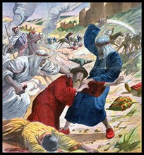 French magazine illustration, showing Arabs attacking Jews in the city of Jerusalem during riots in Palestine in 1929