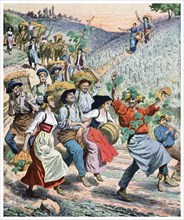 Illustration showing the wine festival and grape harvest in Alsace France 1911