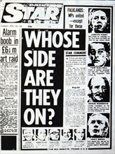 Front page of the Daily Star reporting on Falklands War