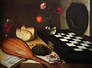 Painting titled 'Still Life with the board' by Lubin Baugin