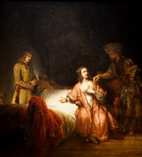 Painting titled 'Joseph Accused by Potiphar's Wife' by Rembrandt