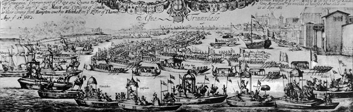 Engraving depicting the arrival of Queen Catherine of Aragon