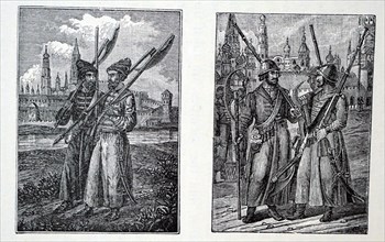 Engraving depicting Streltsy Russian guardsmen who were collectively known as Marksman Troops