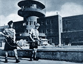 Photograph of the Highland Regiment patrolling Lydda Airport