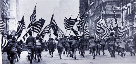 Photograph of the American Flags Stars and Stripes march parade along Fifth Avenue, New York