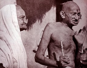 Mahatma Gandhi and his wife Kasturba, at Sevagram a village in the state of Maharashtra, India