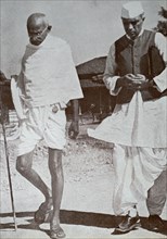 Mahatma Gandhi and Jawaharlal Nehru, at Sevagram a village in the state of Maharashtra, India