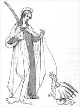 Margaret, known as Margaret of Antioch in the West, and as Saint Marina the Great Martyr, depicting her with a demon