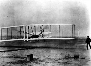 Photograph taken during the first flight of the Wright Brothers