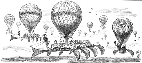 Punch a flying balloon version of the Oxford & Cambridge boat race1888