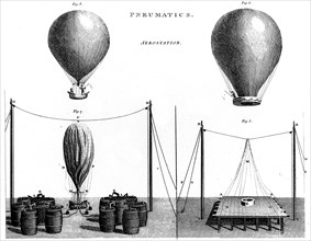 Copperplate engraving of the Hydrogen Balloon designed by the Montgolfier Brothers